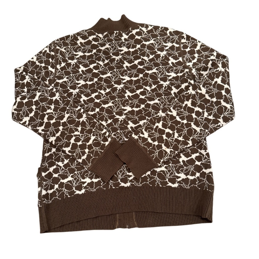 Title nine Brown Floral print Full Zip Mock Neck Sweater with Pockets - Picture 5 of 7